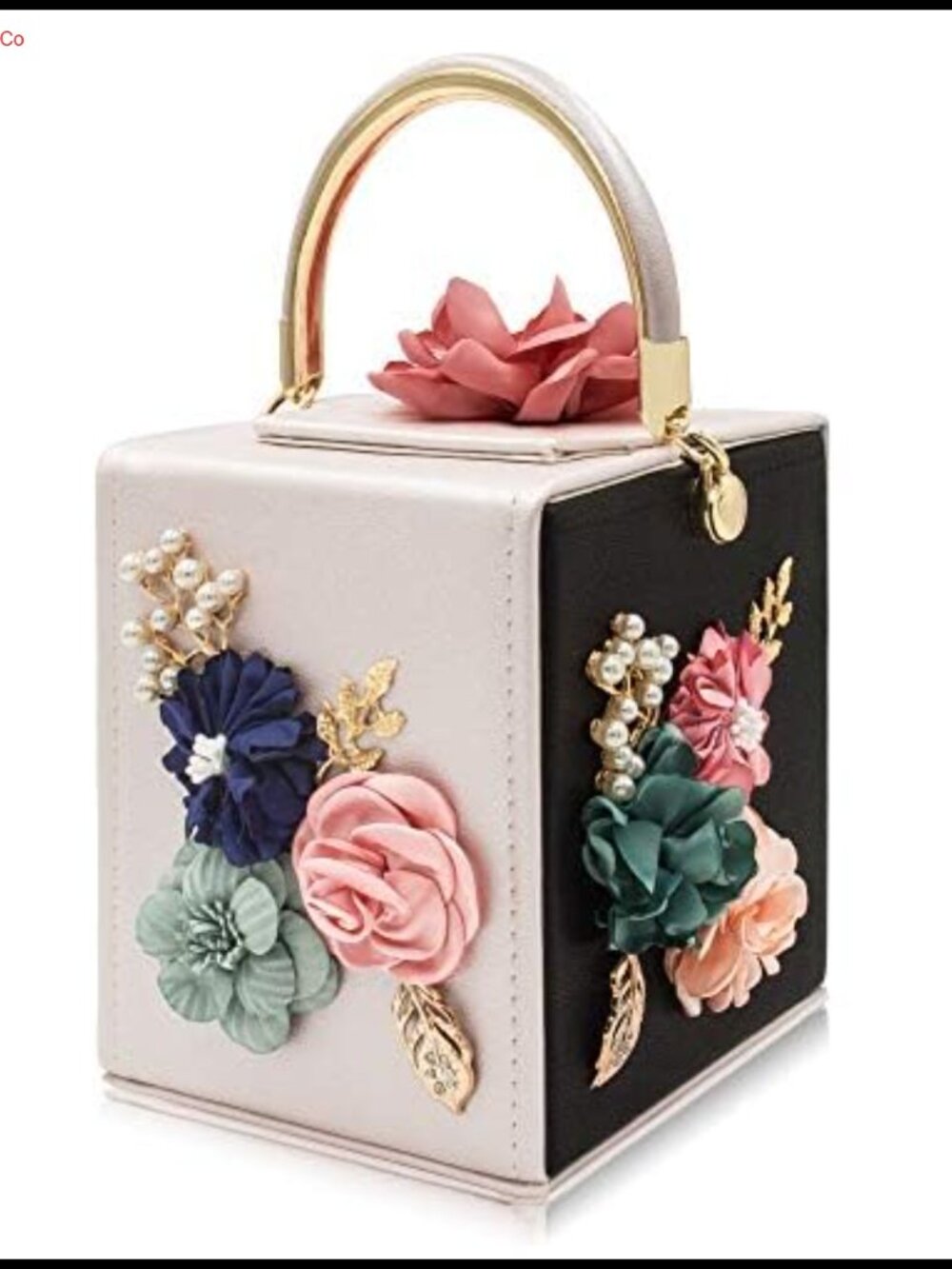 Milisente Floral Clutch Square Box Evening Bag Detachable PU Chain Strap